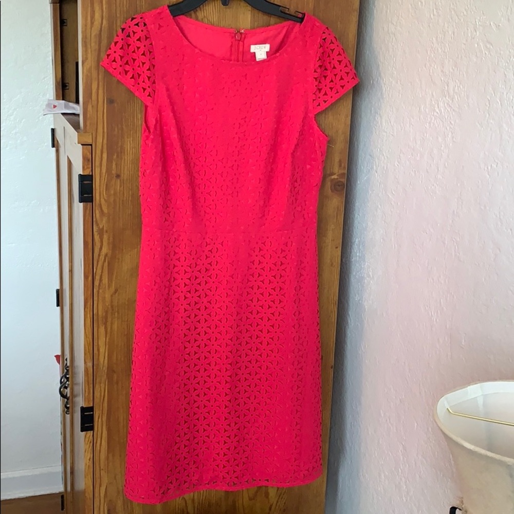 J. Crew Bright Pink Eyelet Sheath Dress